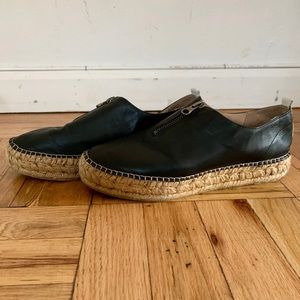 Black Leather Espadrille Sneaker with Zipper